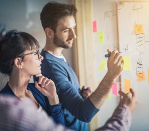 Marketing Besprechung am Whiteboard